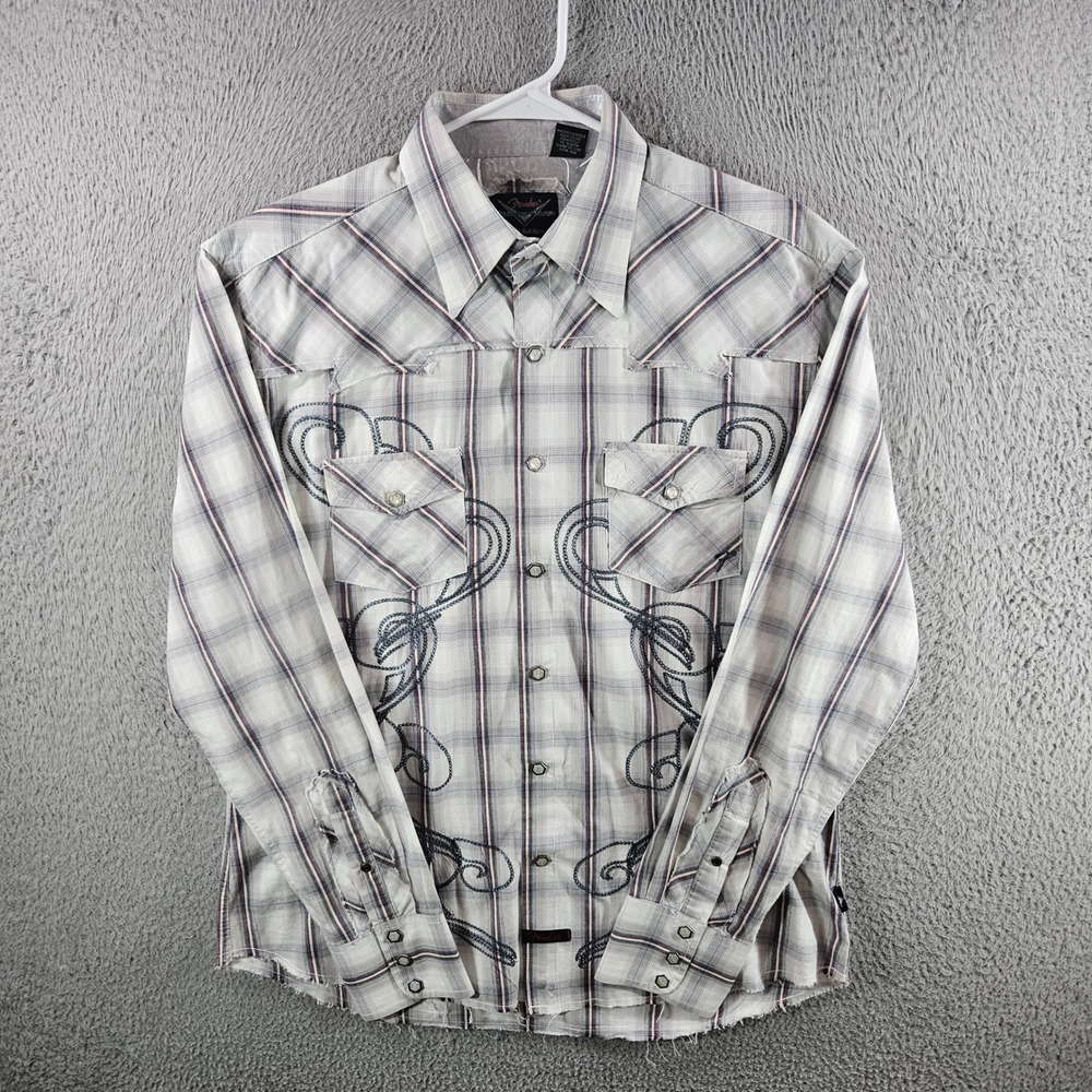 Fender Custom Shop Rock Roll Religion Mens Large Plaid Western Snap Shirt White